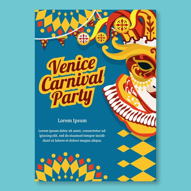 Flat venice carnival vertical poster template