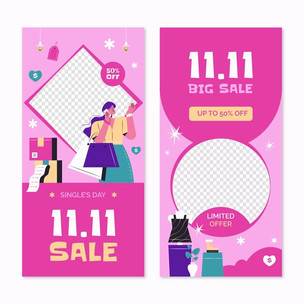 Flat vertical banner template for 11.11 sale event