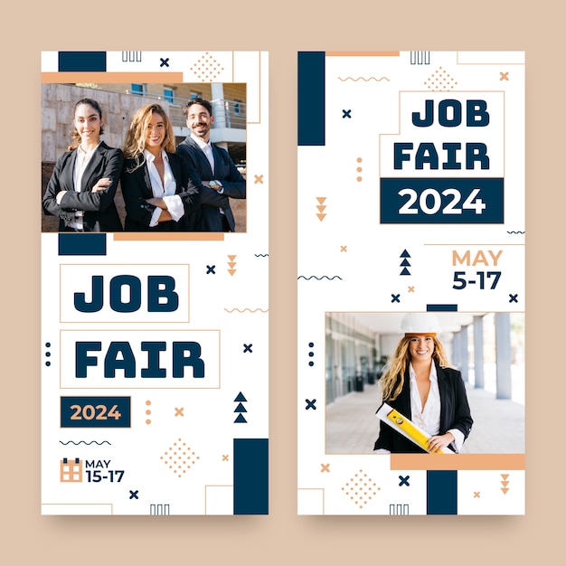 Free vector flat vertical banner template for 2024 job fair