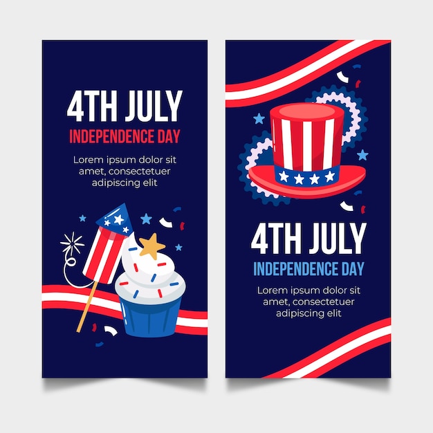 Free vector flat vertical banner template for american 4th of july holiday celebration