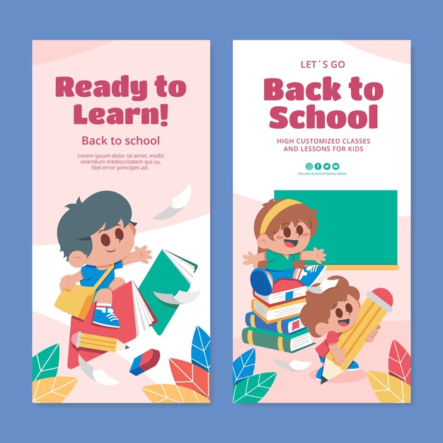 Flat vertical banner template for back to school season