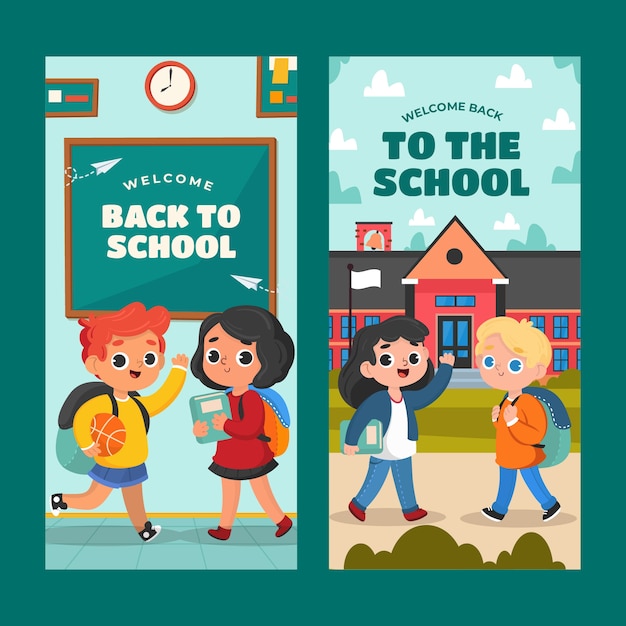 Free vector flat vertical banner template for back to school season