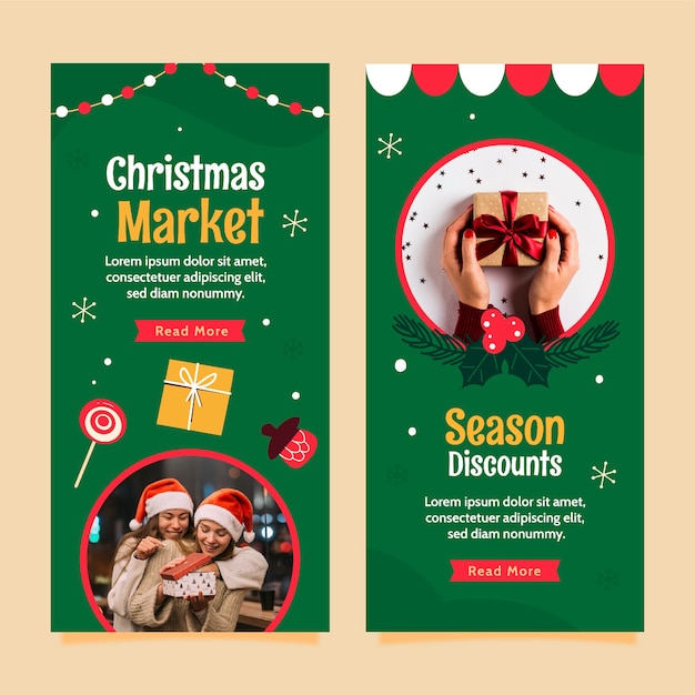 Modello di banner verticale piatto per il mercatino di natale