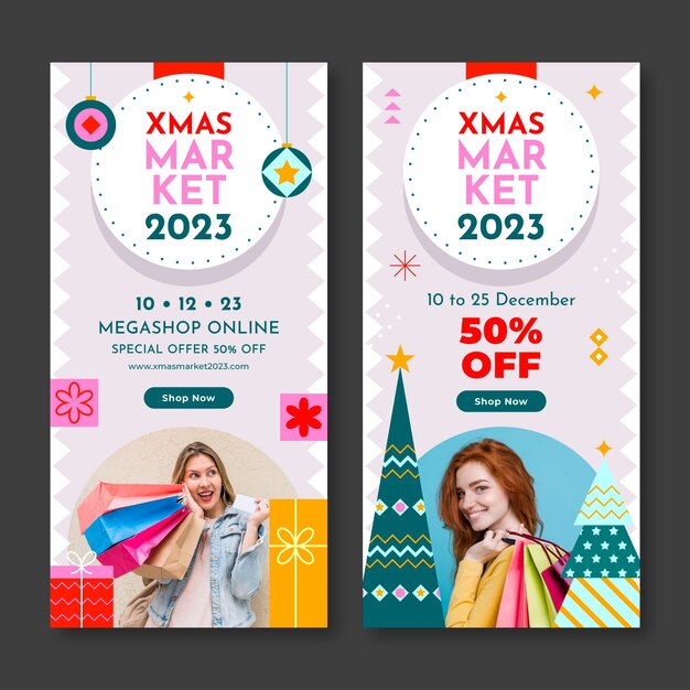 Flat vertical banner template for christmas market