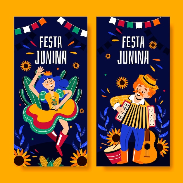 Бесплатное векторное изображение Шаблон плоского вертикального баннера для празднования бразильских фестивалей festas juninas