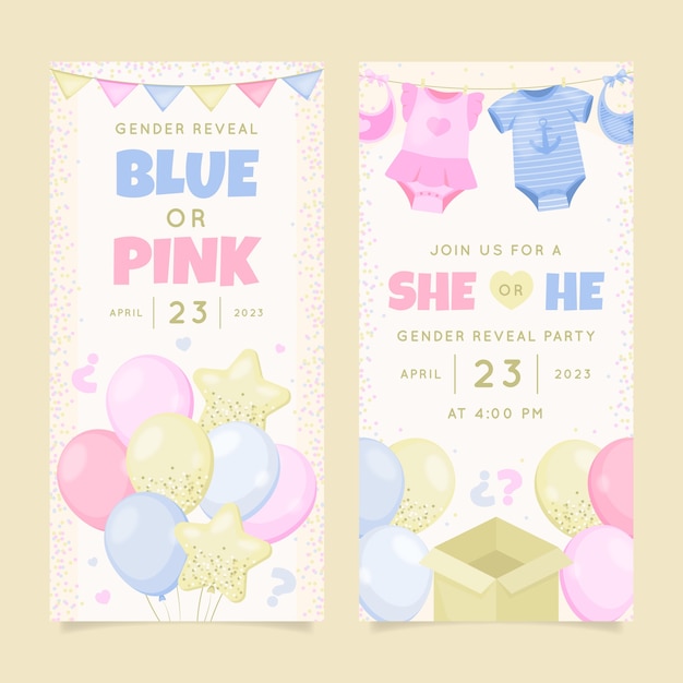 Free vector flat vertical banner template for gender reveal party