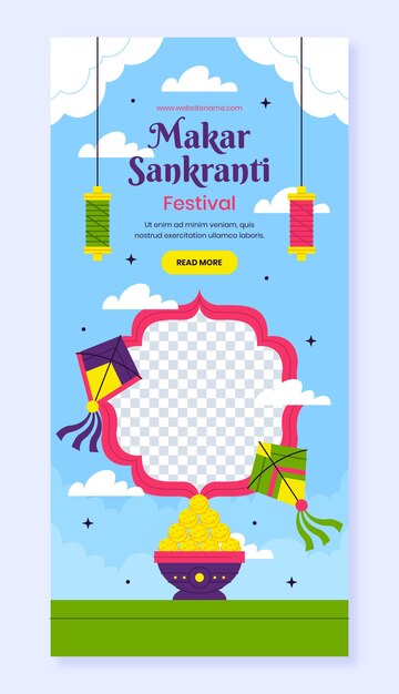 Flat vertical banner template for makar sankranti festival