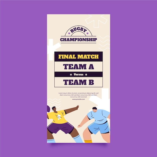 Free vector flat vertical banner template for rugby championship