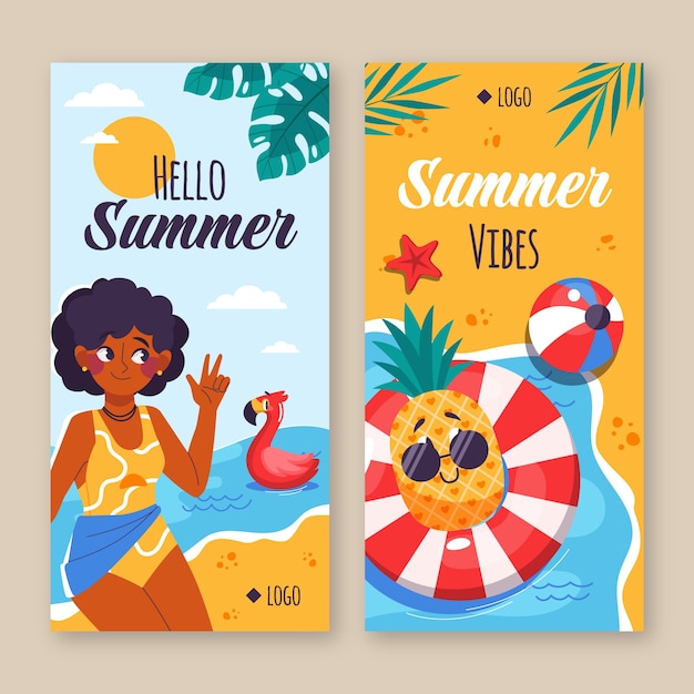 Flat vertical banner template for summer season celebration