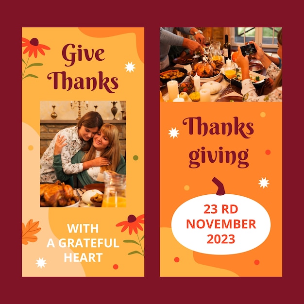 Flat vertical banner template for thanksgiving with flowers and leaves