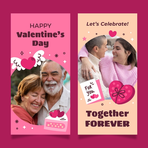 Flat vertical banner template for valentines day celebration