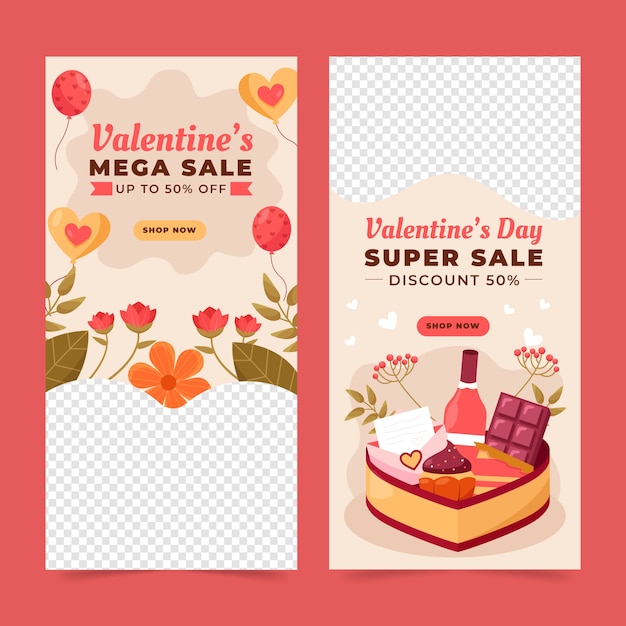 Flat vertical banner template for valentines day celebration