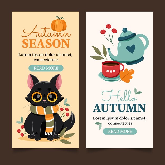 Flat vertical banners set for autumn celebration