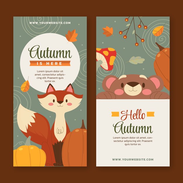 Flat vertical banners set for autumn celebration