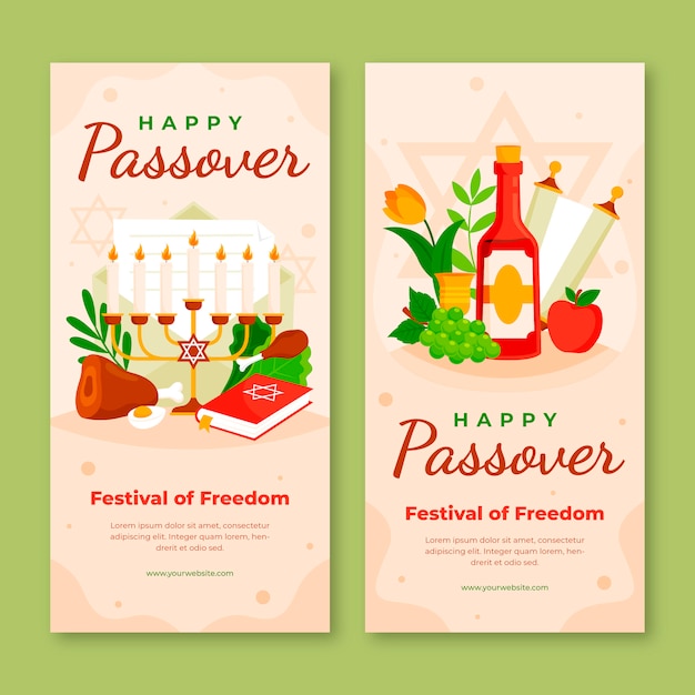 Free vector flat vertical banners set for jewish passover celebration