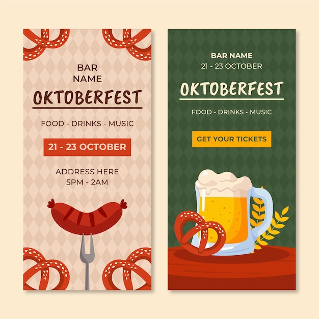 Vettore gratuito bandiere verticali piatte impostate per il festival dell'oktoberfest