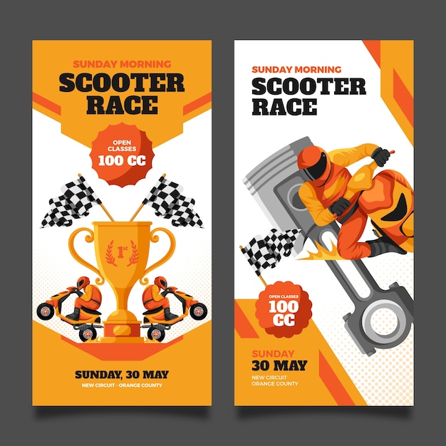 Flat vertical banners set for racing with motorcycle