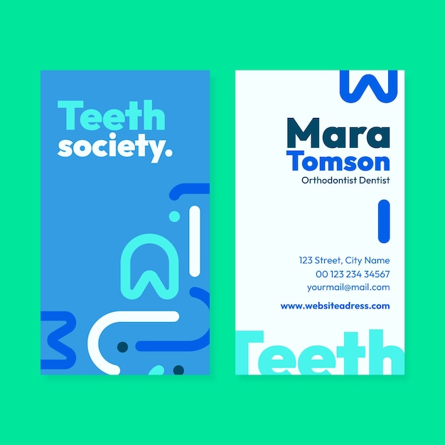 Free vector flat vertical business card template for dental clinic business