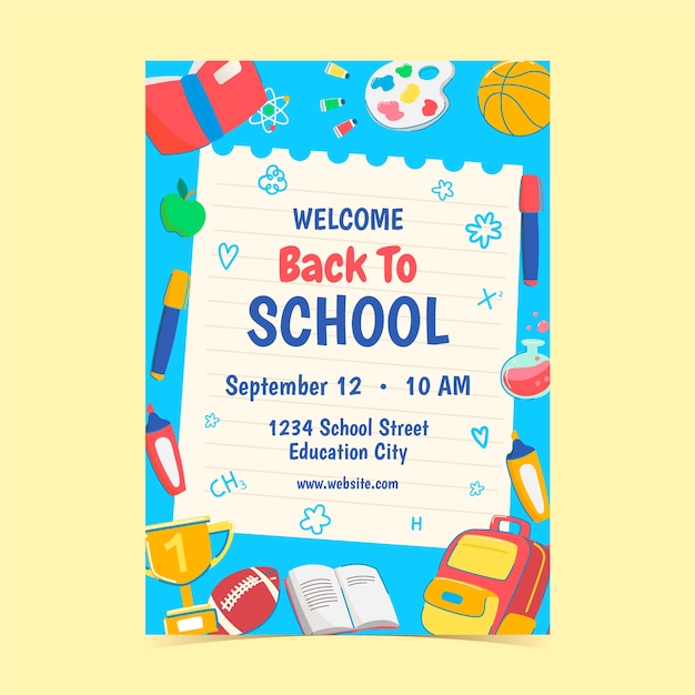 Free vector flat vertical flyer template for back to school season