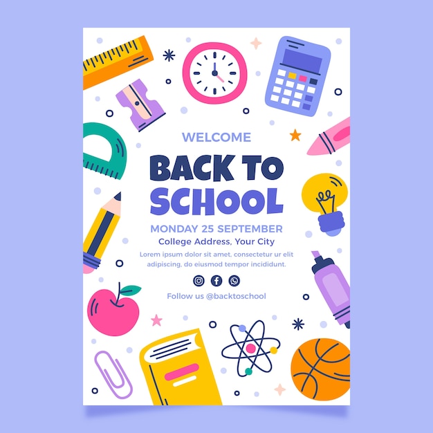 Flat vertical flyer template for back to school season