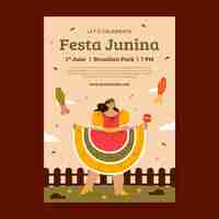 Free vector flat vertical flyer template for brazilian festas juninas celebration