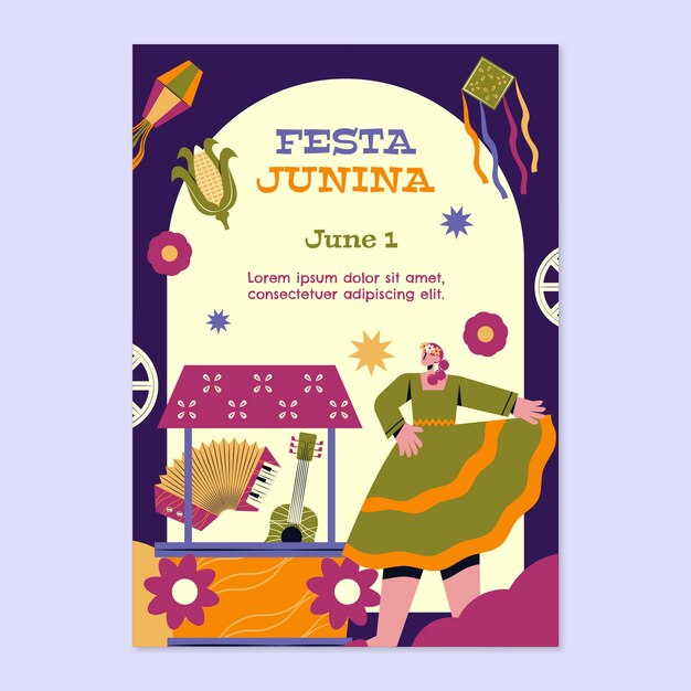 Free vector flat vertical flyer template for brazilian festas juninas celebrations