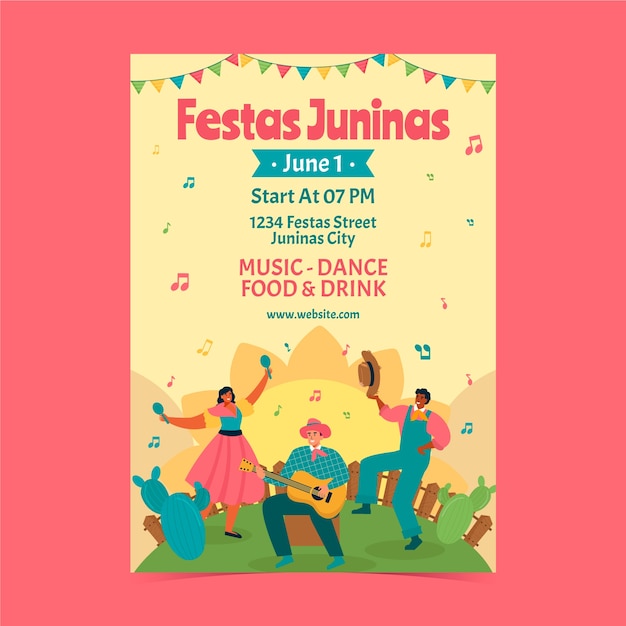 Free vector flat vertical flyer template for brazilian festas juninas celebrations