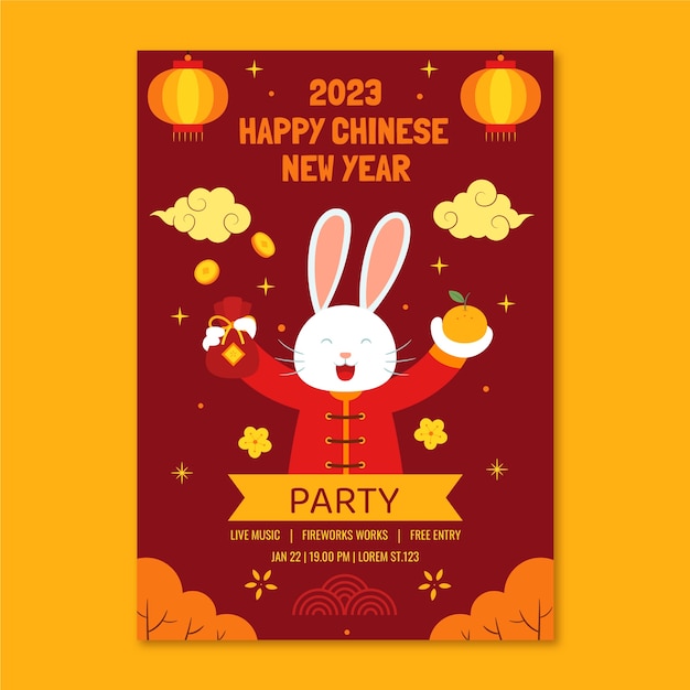 Flat vertical flyer template for chinese new year celebration