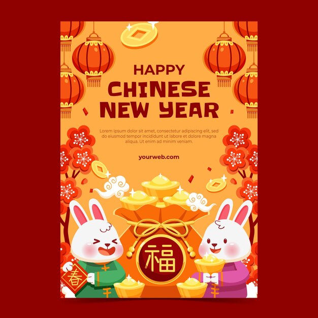 Flat vertical flyer template for chinese new year celebration