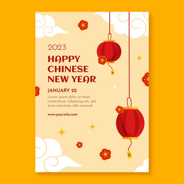 Flat vertical flyer template for chinese new year festival