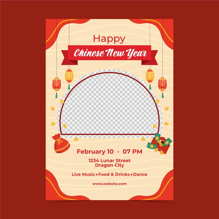 Free Vector flat vertical flyer template for chinese new year festival