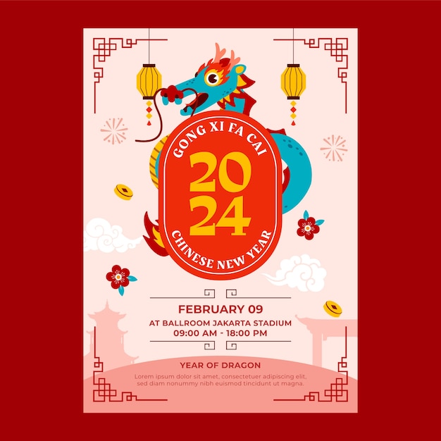 Free vector flat vertical flyer template for chinese new year festival