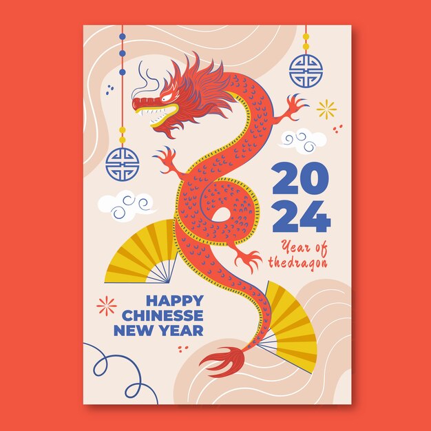 Flat vertical flyer template for chinese new year festival