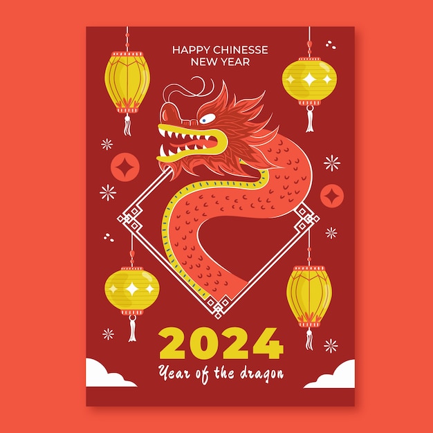 Flat vertical flyer template for chinese new year festival