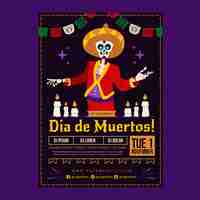 Vettore gratuito celebrazione dia de muertos modello di volantino verticale piatto