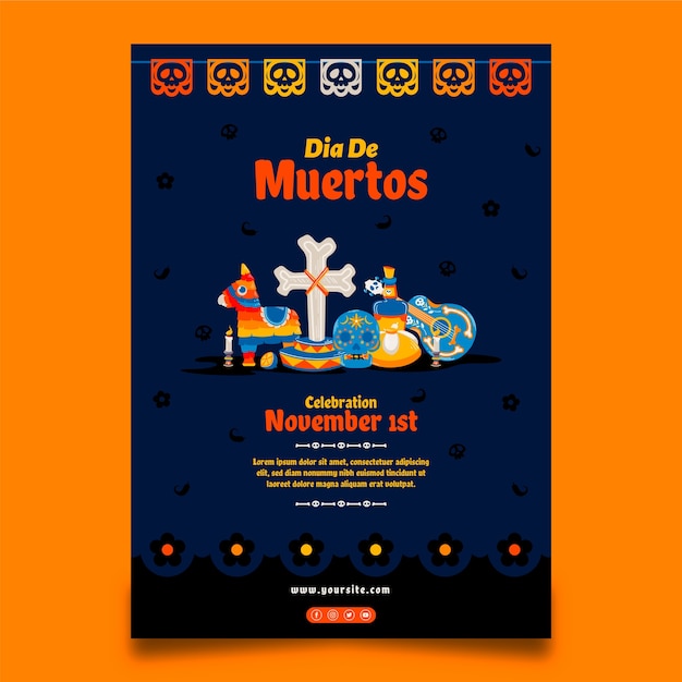 Flat vertical flyer template dia de muertos celebration