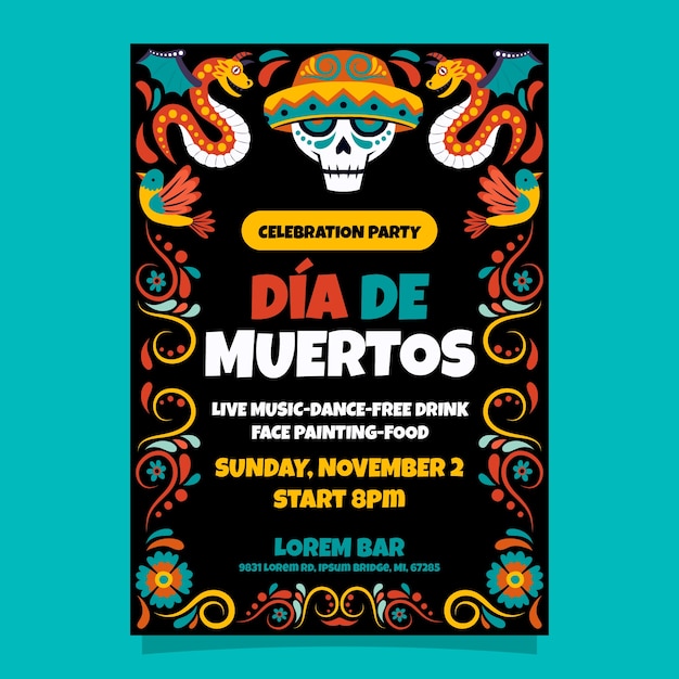 Free vector flat vertical flyer template dia de muertos celebration