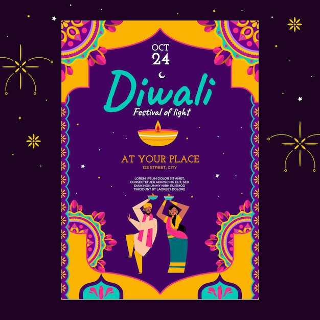 Flat vertical flyer template for diwali celebration