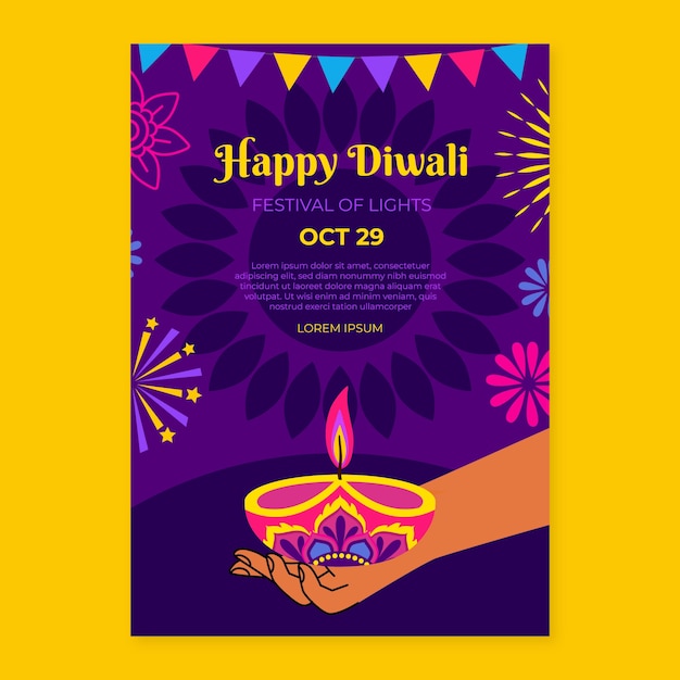 Free vector flat vertical flyer template for diwali celebration