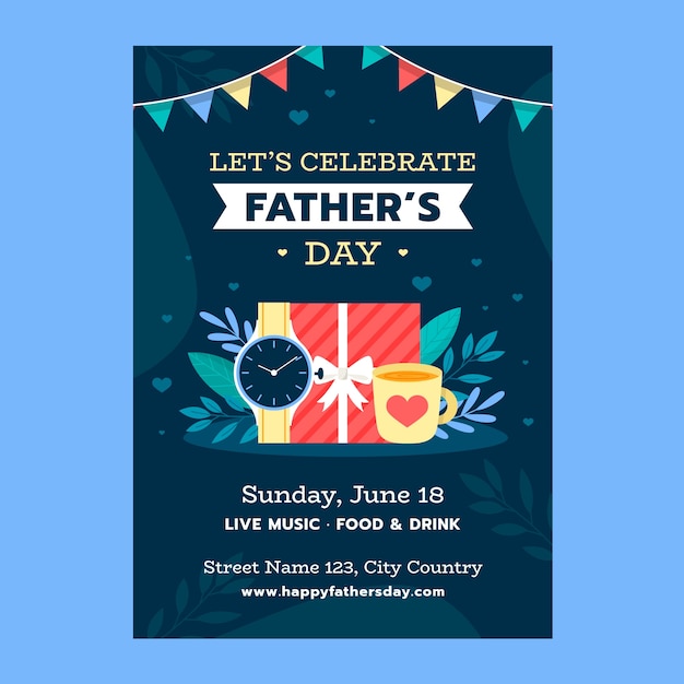 Flat vertical flyer template for fathers day celebration