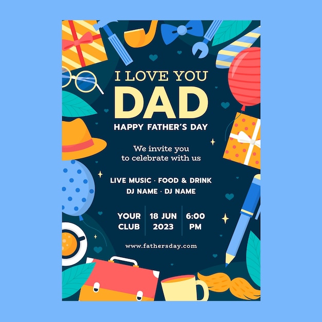 Flat vertical flyer template for fathers day celebration