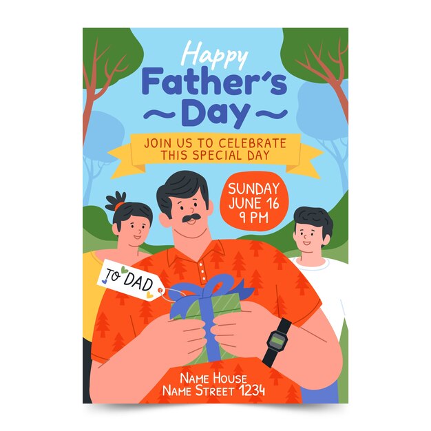 Flat vertical flyer template for fathers day celebration