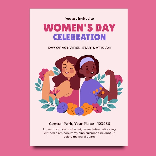 Бесплатное векторное изображение Плоский вертикальный флаер для празднования международного женского дня.