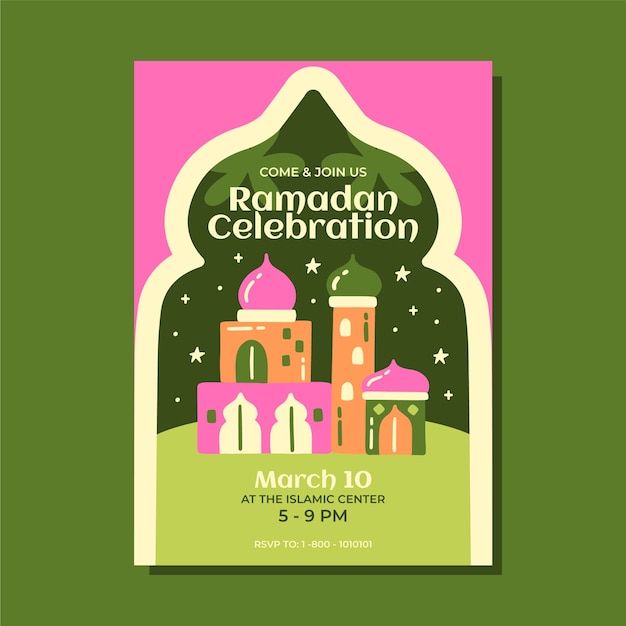 Бесплатное векторное изображение Плоский вертикальный флаер для исламского празднования рамадана.