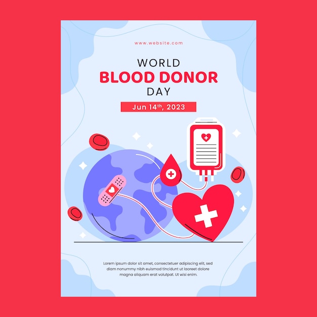 Бесплатное векторное изображение Плоский вертикальный шаблон флаера ко всемирному дню донора крови