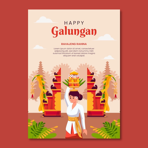 Free vector flat vertical flyer template for galungan celebration