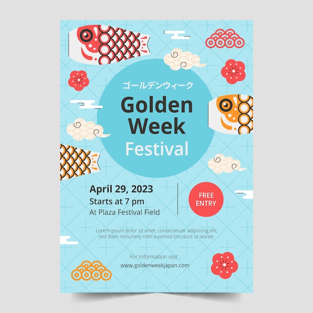 flat vertical flyer template for golden week celebration