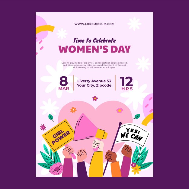 Flat vertical flyer template for international women's day celebration