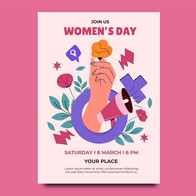 Flat vertical flyer template for international women's day celebration