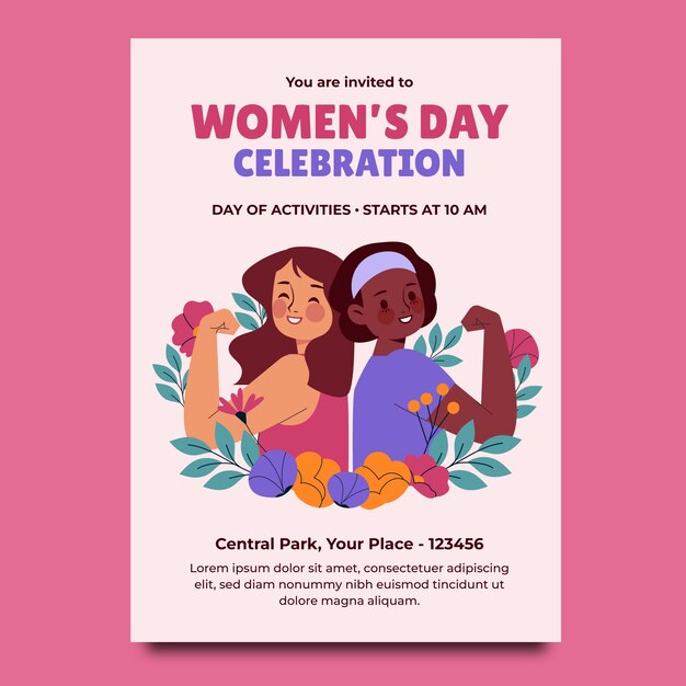 Flat vertical flyer template for international women's day celebration